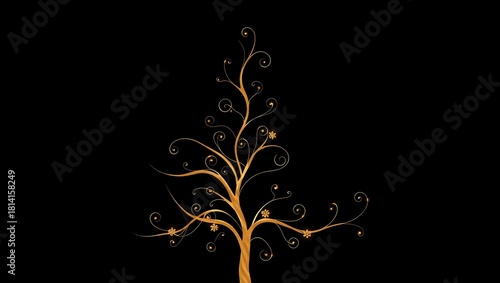 Graceful golden tree silhouette against a black backdrop, ideal for seasonal themes and decorative projects