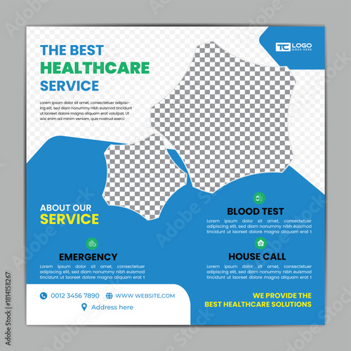 Best Medical Services social media post creative medical social media post template design. Hospital clinic promotion banner flyer template design focused on home care, nursing, patient support, and e