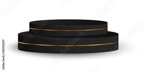 Round podium with shadows on a transparent background. Black podium.