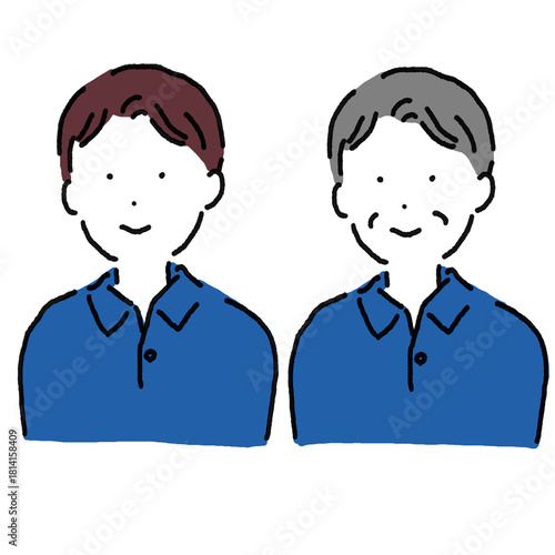 若い男性と年配の男性シンプルイラスト