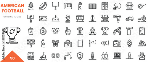 Collection of outline icons representing elements of American football, including trophies and equipment.