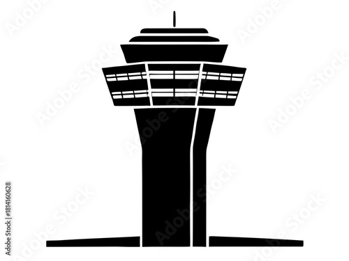 air traffic control tower  black silhouette vector