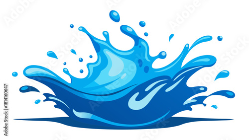 Dynamic blue water splash with droplets and waves