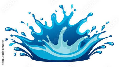 Dynamic blue water splash with droplets and waves