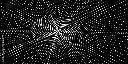 Halftone circular dotted frame set. Isolated circle dot texture on black background. Speckled spray texture. Vector abstract design elements, spiral circles, sound waves, circle vector dots.