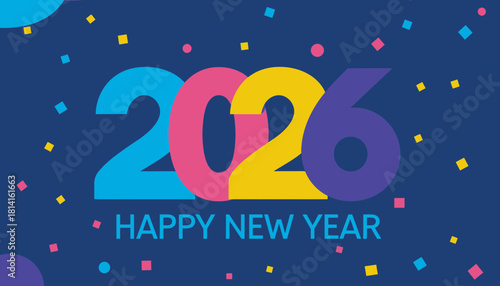 Vibrant Celebration Graphic for Happy New Year 2026 Countdown and Greeting Card