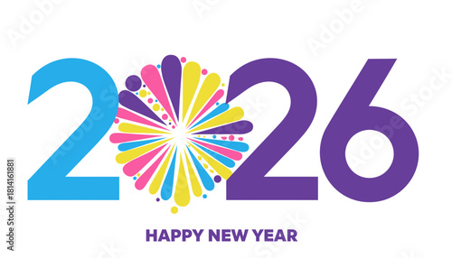 Vibrant 2026 Celebration Graphic with Festive Explosion on White Background