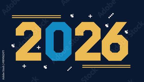 Bold Year 2026 Celebration Graphic in Gold and Blue on Dark Background