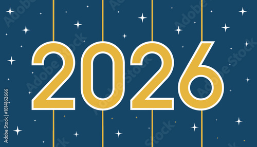 Festive Gold Number 2026 Against Dark Blue Night Sky Background