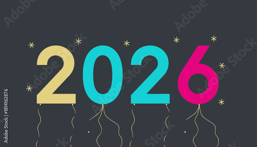 Vibrant 2026 Year Celebration Balloons on Dark Background