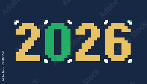 Retro Pixel Art Display of the Year 2026 on Dark Background