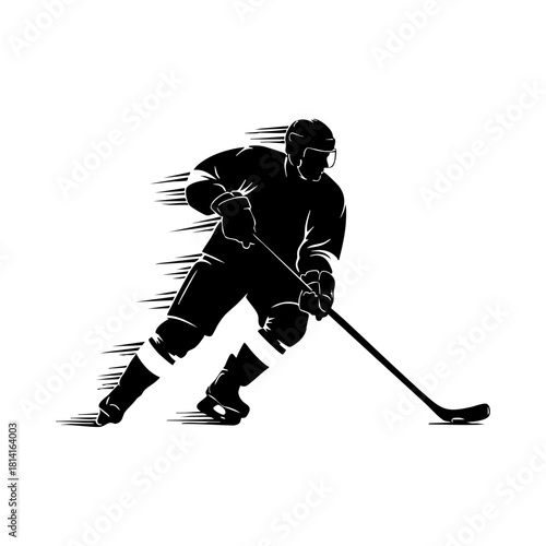 Ice hockey player logo icon vector. Hockey stick and puck logo set silhouettes vector on a white background