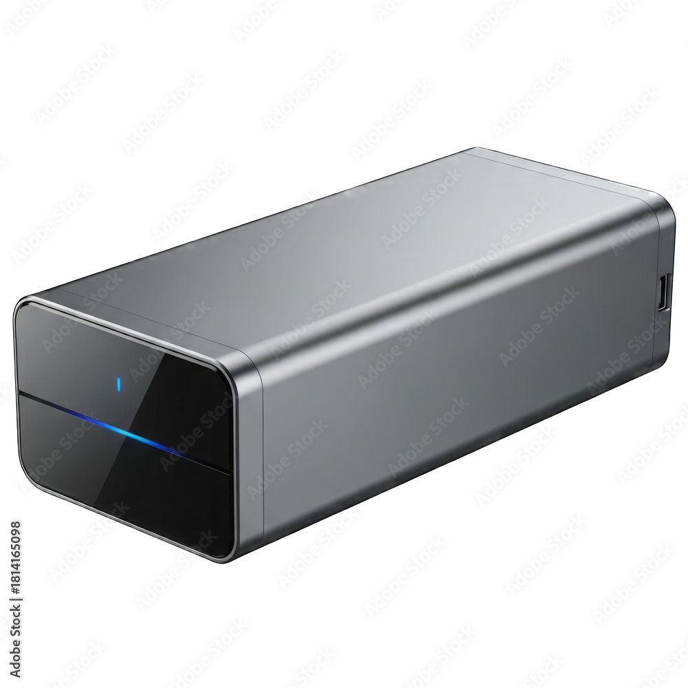 Fototapeta premium Silver external hard drive with isolated on white transparent background png 2025 2026 download