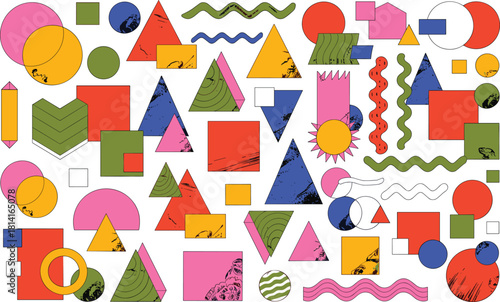 Colorful Geometric Shapes with Textured Insets abstract