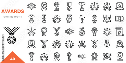 Collection of outline icons representing various awards and achievements in a minimalist style.