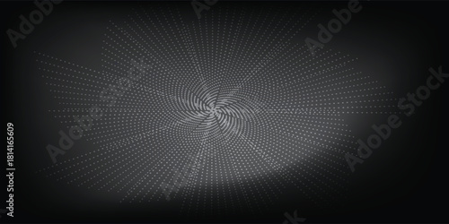 Halftone circular dotted frame set. Isolated circle dot texture on black background. Speckled spray texture. Vector abstract design elements, spiral circles, sound waves, circle vector dots.