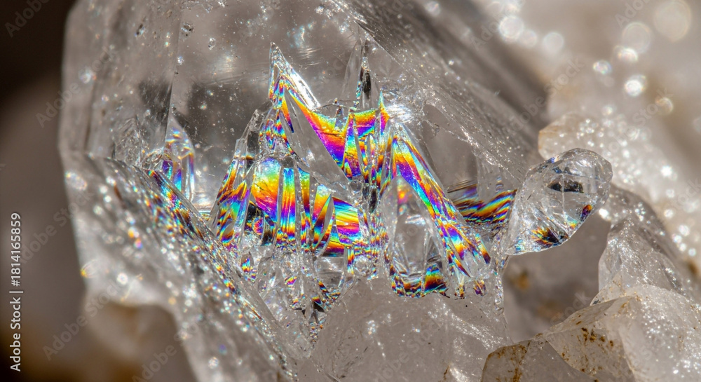 Obraz premium Stunning quartz crystal with vibrant rainbow inclusions refracting light, use for wellness, healing, or geological concepts in your next design project