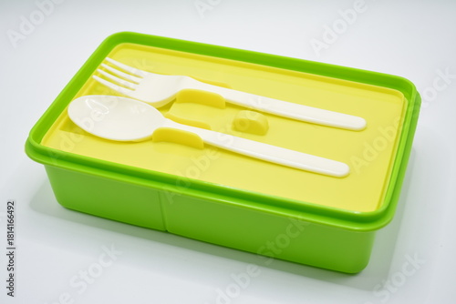 Green plastic lunch box