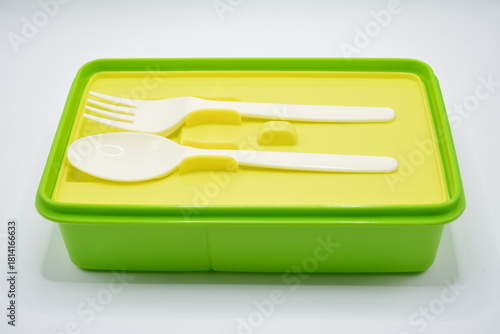 Green plastic lunch box