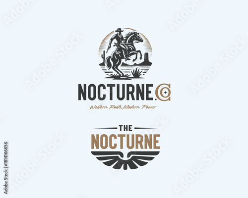 vintage Cowboy riding horse logo template