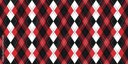 Bold red and black argyle pattern creating a stylish and modern textile design.