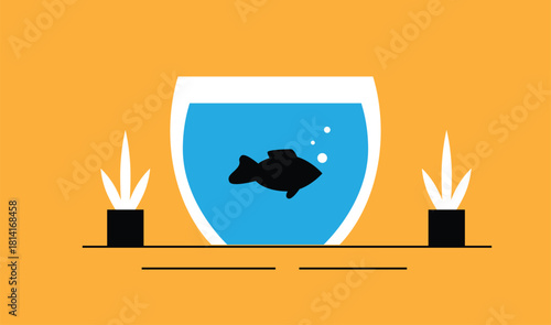 Abstract Fish in Aquarium on Colorful Background. Business idea and domestic pets concept vector art