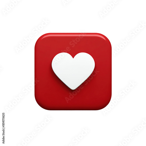 White heart symbol in red rounded square transparent background