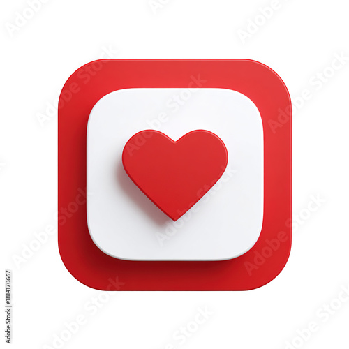 White heart symbol in red rounded square transparent background