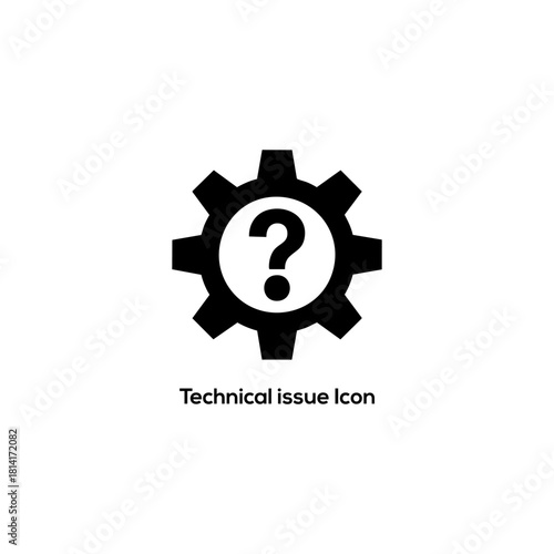 Technical issue gear icon with question mark, system error symbol, troubleshooting support concept vector illustration for software interfaces design

