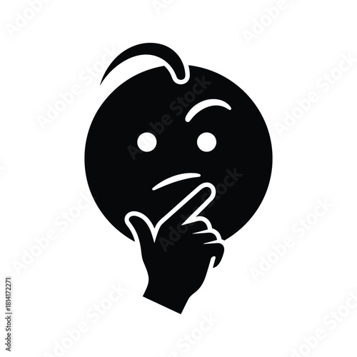 Thinking face emoji with hand on chin, isolated on