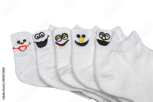 White socks with funny faces isolated on white background, clipping path included