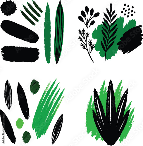 Green watercolor brush stroke bundle soft edges on a white background