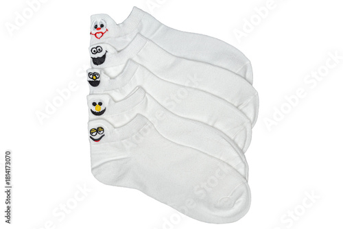 White socks with funny faces isolated on white background, clipping path included