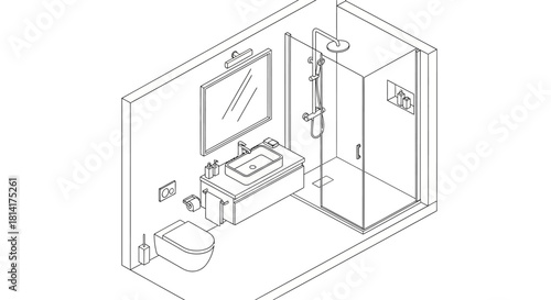 Modern bathroom interior isometric illustration design minimalist concept