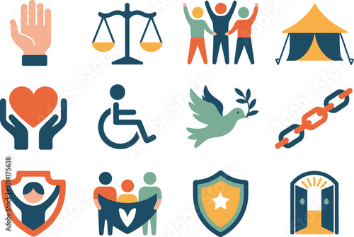 Charity and Community Icons – Social Care, Equality, Disability, Peace Dove, Heart, Safety, Support Symbols