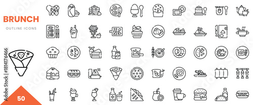 A collection of 50 outline icons representing various brunch items and beverages.