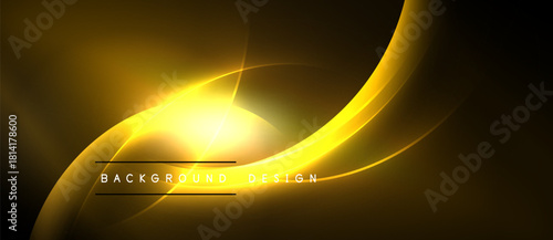 Golden light waves radiate from central point. Dark background creates dramatic contrast, elegant design element.