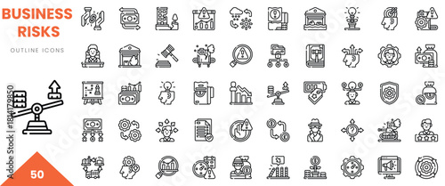 A collection of versatile outline icons depicting various business risks and financial symbols.