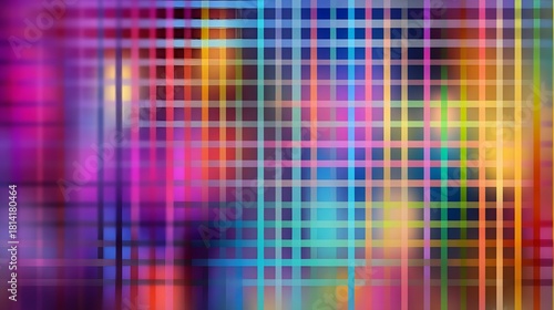 Abstract colorful grid pattern with blurred vibrant lights and vertical streaks