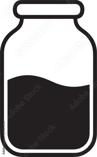 Glass jar container filled with dark liquid icon
