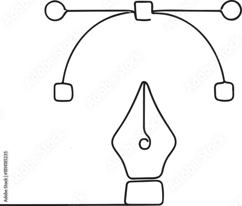 Fountain pen nib drawing a calligraphic line art on white background