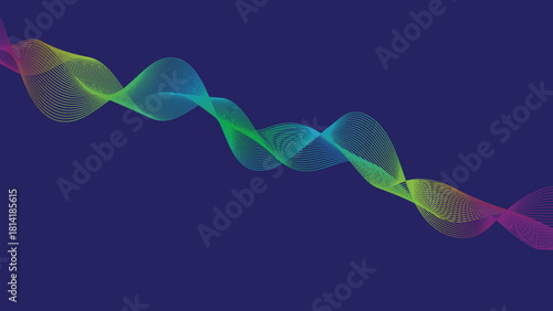 Neon spectrum wave flowing smoothly across a deep blue background