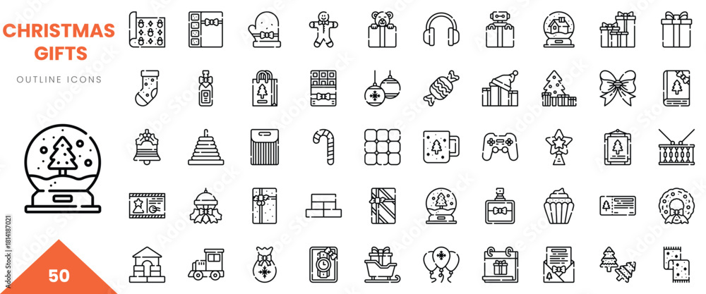 Fototapeta premium A collection of 50 outline icons representing various Christmas gifts and festive elements.