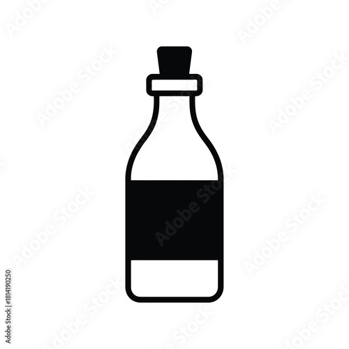 Elegant black outline icon of a bottle with cork and label space