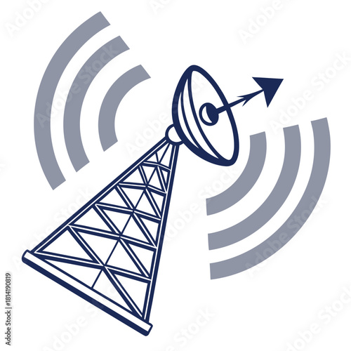 Radio Tower Broadcasting Signals with Arrow and Waves Keywords: radio tower, antenna, broadcast