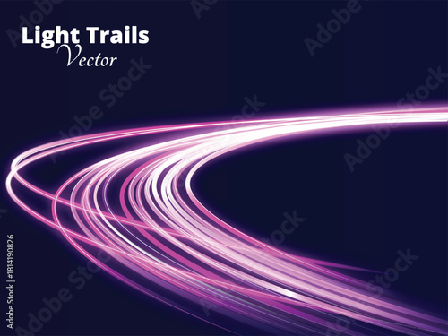 vector illustration of light trails. abstract purple background with a dark blue atmosphere
