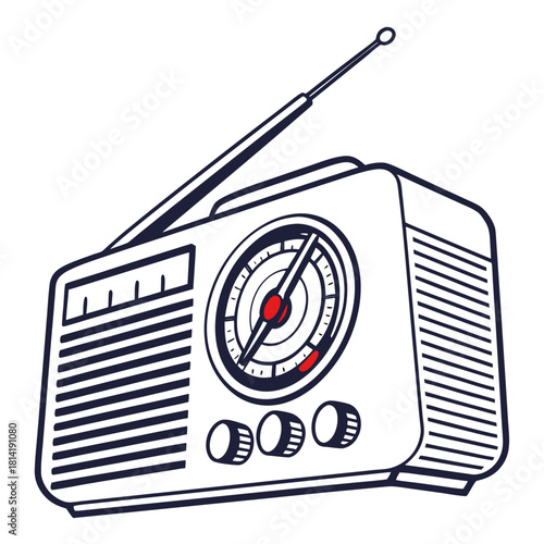 Black and White Line Art of a Vintage Radio with Antenna retro radio portable radio