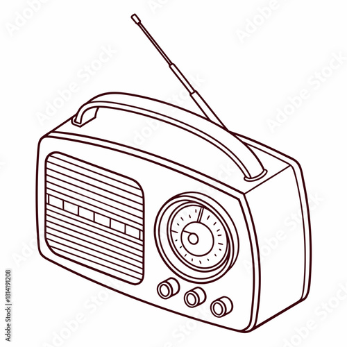 Retro Radio With Tuning Dial And Antenna Line Art vintage radio portable radio