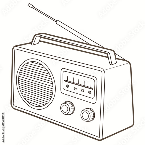 Vintage Portable Radio With Antenna And Knobs Outline vintage radio retro radio
