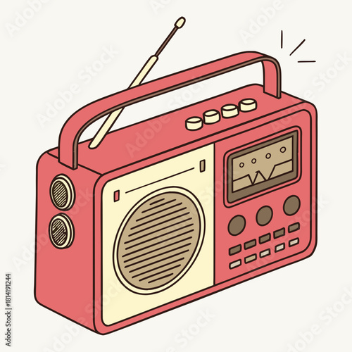 Retro Portable Radio with Antenna and Controls on White Background retro radio vintage radio
